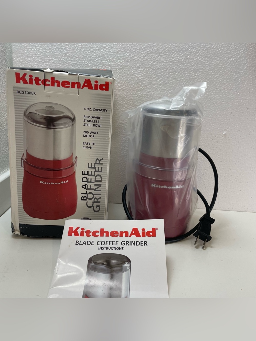 NEW KitchenAid BCG100ER Blade Coffee Grinder Empire Red 200W ~ retired